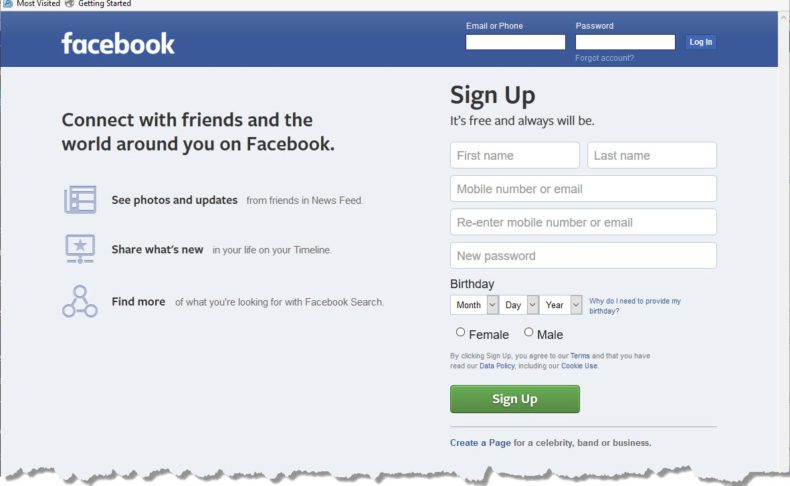 facebook signup