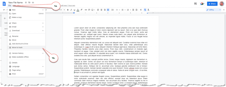Google Docs - delete a document