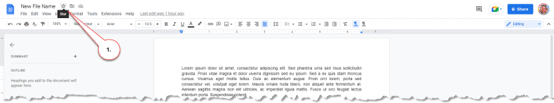 Google Docs - star a document