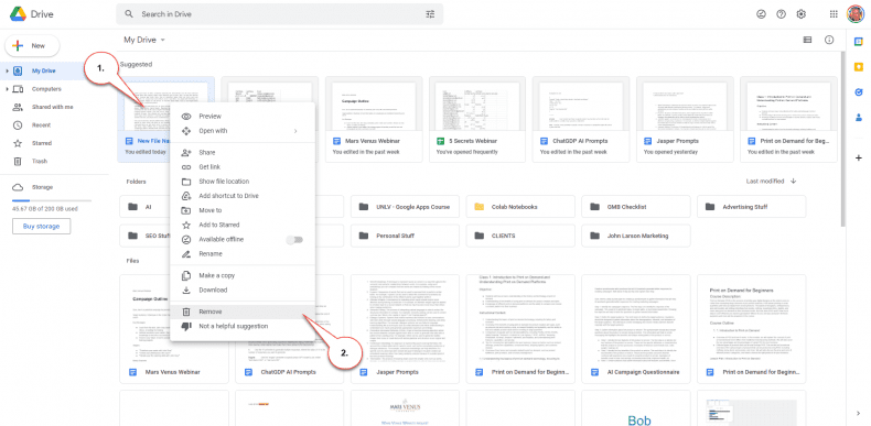 Google Docs - delete a document