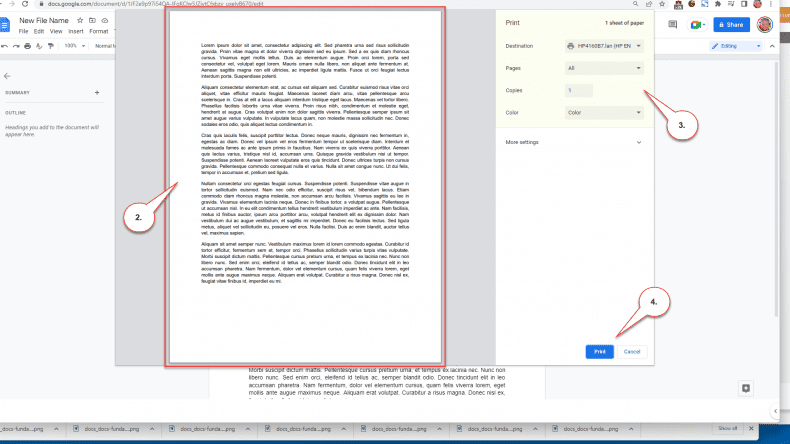 Google Docs - print a document