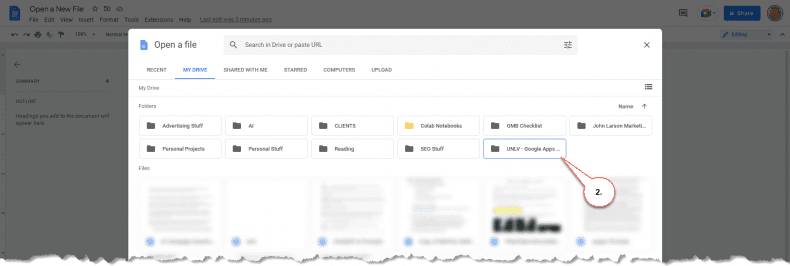 Google Docs - open document from Docs