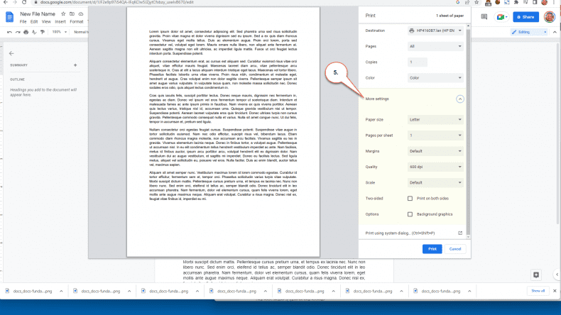 Google Docs - print a document