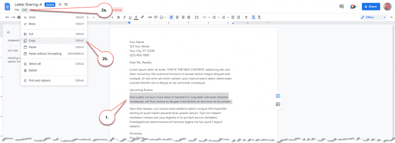 Google Docs - copy, cut, paste