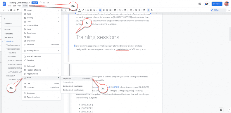 Google Docs - page break