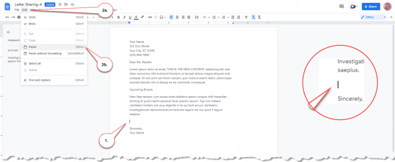 Google Docs - copy, cut, paste