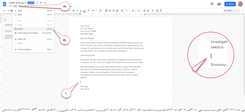 Google Docs - copy, cut, paste