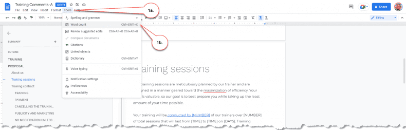 Google Docs - word count
