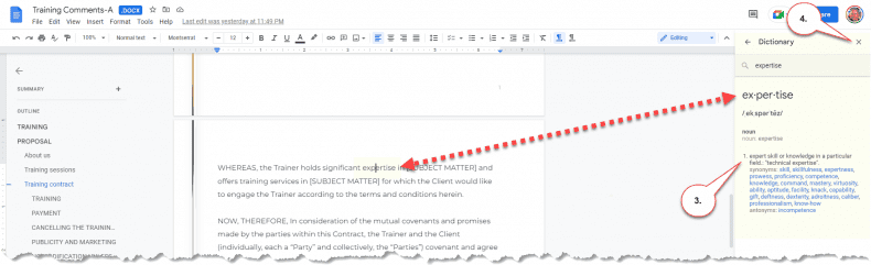 Google Docs - dictionary