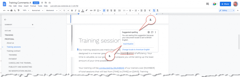 Google Docs - spelling