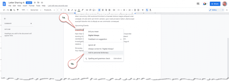 Google Docs - spelling