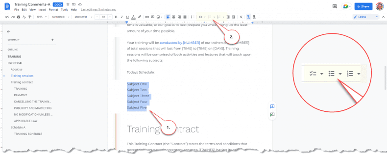Google Docs - list types