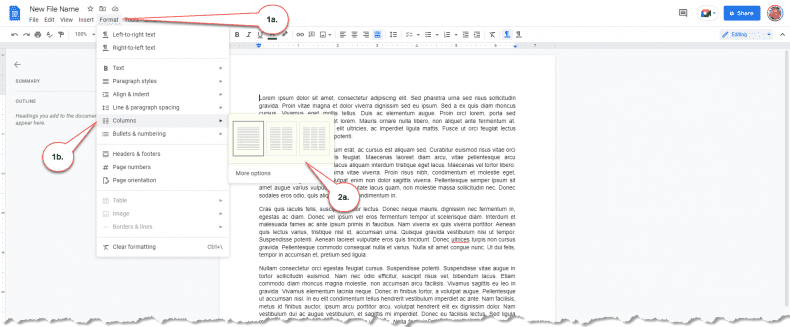 Google Docs - columns
