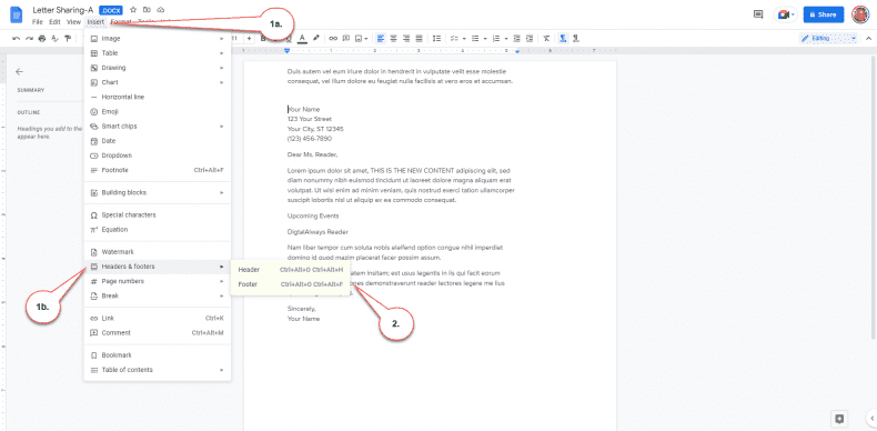 Google Docs - header-footer