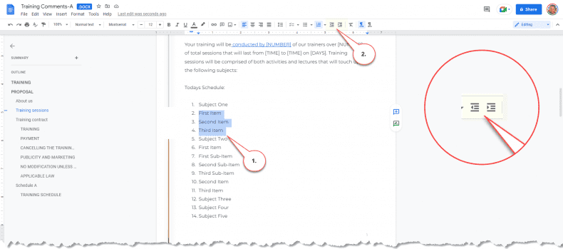 Google Docs - indentation