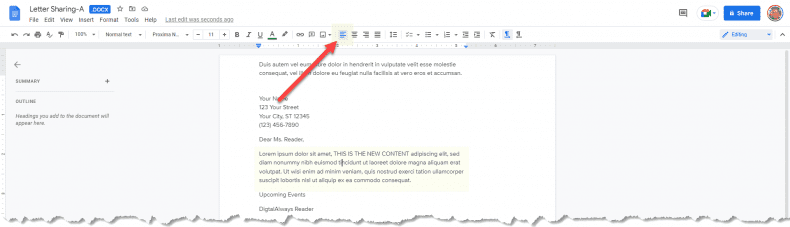 Google Docs - paragraph alignment