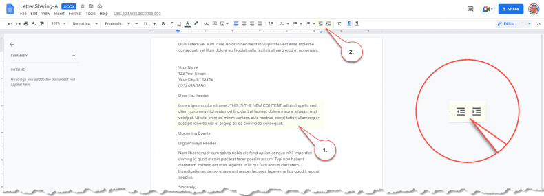 Google Docs - paragraph indent