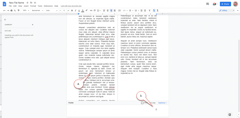 Google Docs - header - footer