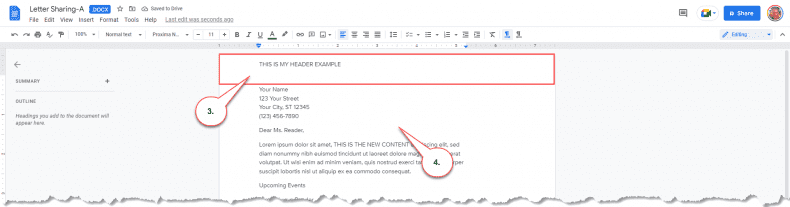 Google Docs - header - footer