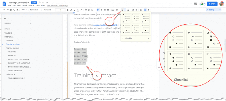 Google Docs - list types