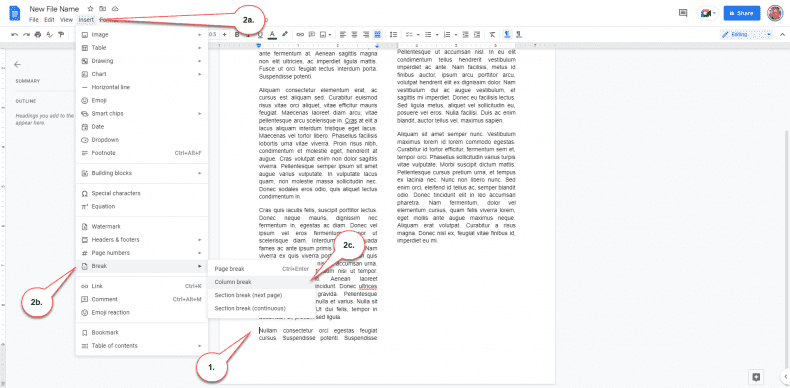 Google Docs - columns