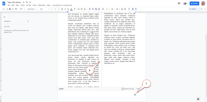 Google Docs - headers - footers