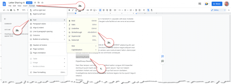 Google Docs - text formatting
