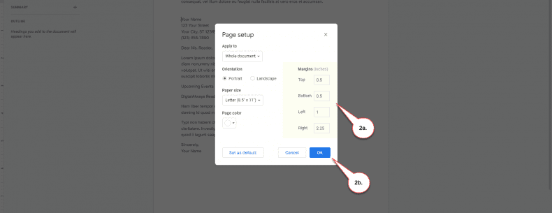 Google Docs - page formatting