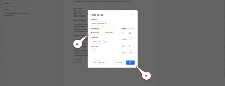 Google Docs - page formatting