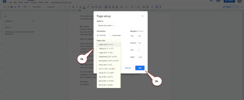 Google Docs - page formatting