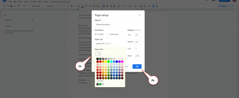 Google Docs - page formatting