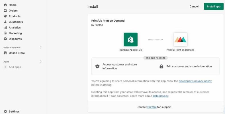 complete printful app installation